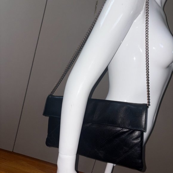 Vintage Black Genuine Leather Clutch with Chain - Picture 4 of 10